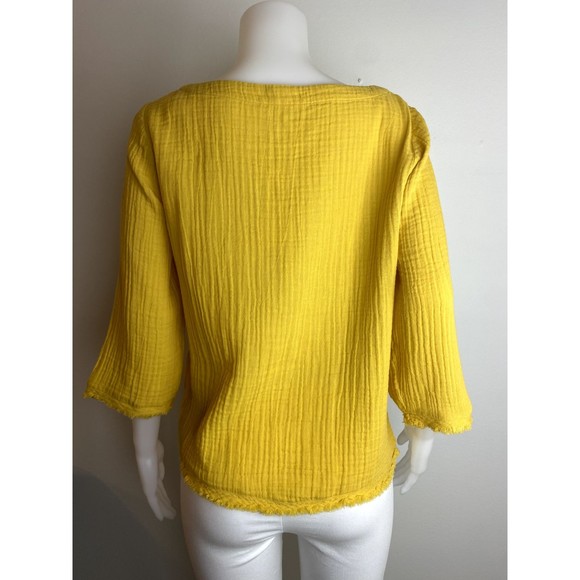 F. Eileen Fisher Organic Cotton Top L Yellow Blouse 3/4 Sleeve NWT $168 - Picture 5 of 11
